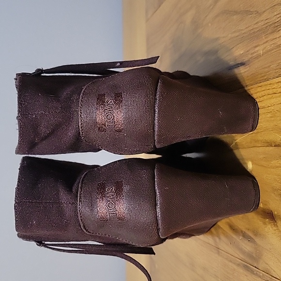 Toms 8.5 dark brown canvas & wool wedge heeled bootie - Picture 4 of 9